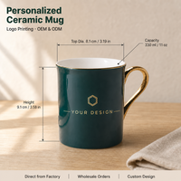 Mug en céramique personnalisé avec bordure et poignée dorées, impression de logo OEM ODM, emballage couleur, tasse à café en gros