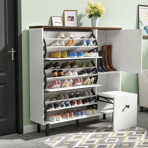Armoire à <span class=keywords><strong>chaussures</strong></span> cachée avec 3 tiroirs à rabat Armoire à <span class=keywords><strong>chaussures</strong></span> autoportante Couloir Salon <span class=keywords><strong>Commode</strong></span> à <span class=keywords><strong>chaussures</strong></span> avec siège pliable - Product Image 5