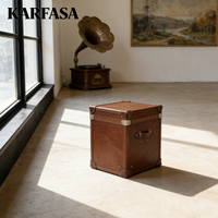 Coffre de rangement en cuir brun de style rétro américain vintage classique avec logo personnalisé et serrure, meubles de salon