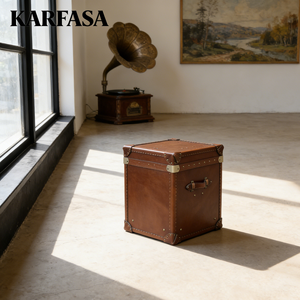 <span class=keywords><strong>Coffre</strong></span> de rangement en cuir brun de style rétro américain vintage classique avec logo personnalisé et serrure, meubles de salon - Product Image 5