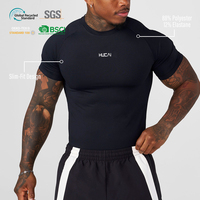 T-shirt de compression pour homme, personnalisé, respirant, coupe ajustée, pour entraînement et sport, fabriqué par HUCAI OEM.