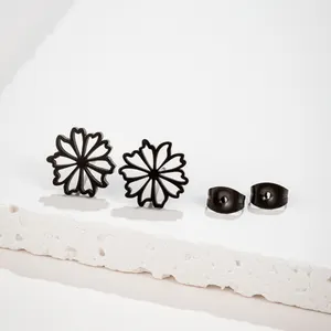 All-In-One Simple Temperament Ladies Pentagram Flower Stud Personality Stainless Steel Ladies Fashion Hollow Earrings