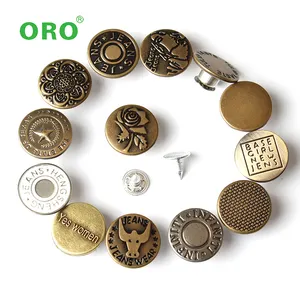 Wholesale High Quality Embossed Antique Brass Tack Buttons Custom Metal Jeans Shank Button For Clothing