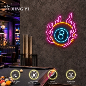 Enseigne néon LED à économie d'énergie en acrylique, motif Billard Flame 8 Ball, avec couleurs personnalisables, pour publicité, décoration murale de bar - Product Image 1
