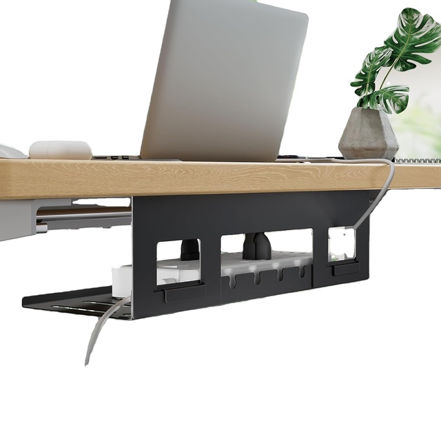 Under Desk Cable Management Tray 15.7'' Screw-Mount Steel Rack Easy under-table mounting cables organizer