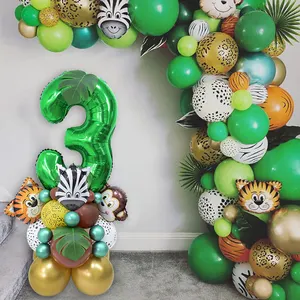 Globos digitales de papel de aluminio para fiesta de Safari en la jungla para niños de 1 a 9 años, suministros de decoración para fiesta de cumpleaños, 35 Uds.