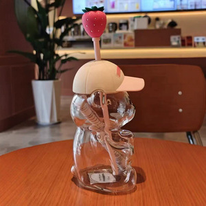 Vaso <span class=keywords><strong>de</strong></span> Vidrio <span class=keywords><strong>de</strong></span> Borosilicato en Forma <span class=keywords><strong>de</strong></span> Oso Rosa <span class=keywords><strong>con</strong></span> Tapa y Pajita, Bonito Vaso Frío Resistente al Calor, Libre <span class=keywords><strong>de</strong></span> BPA, <span class=keywords><strong>con</strong></span> Logotipo Personalizado - Product Image 4