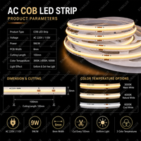Bande LED COB AC haute luminosité sans driver, 100 mm, découpable, flexible, pour éclairage de projets, rouleau de 50 m, vente en gros