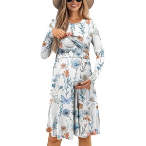 2024 plus récent maternité doux <span class=keywords><strong>robe</strong></span> mère vêtements blanc Floral personnalisé maman doux pour la peau <span class=keywords><strong>robe</strong></span> femmes enceintes robes en gros - Product Image 2