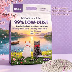 Litière pour chat sans poussière BENJIE, litière grise sphérique naturelle à agglomération rapide, hautement absorbante, 5L, litière pour chat en bentonite - Product Image 1