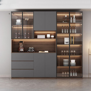 Vitrine de Salon Design Moderne Jérôme, Étagère Murale de <span class=keywords><strong>Rangement</strong></span> avec Éclairage LED, Meuble Présentoir en Bois Noir avec Portes en Verre - Product Image 3