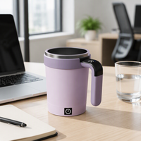 Mug à café électrique à agitation automatique avec affichage LED, poignée, couvercle en bois, revêtement en acier inoxydable, tasse de voyage