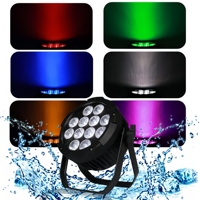 Projecteur LED de scène DMX512 étanche pour extérieur, 64 canaux, 12x18W RGBAWUV 6-en-1, IP65, LED Slim Flat pour DJ, discothèque, fête, parc