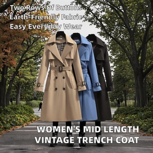 Gabardina de Alta Calidad para Mujer, Tejida en Poliéster, Estilo Casual, Doble Botonadura, Detalle de Botones, Largo Medio, Versión Coreana 2025, Nueva - Product Image 2