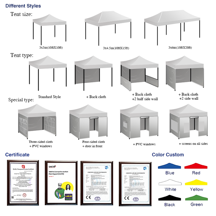 custom made pop up tents Commercial 3x3 GazeboTent PVC Sidewall Folding