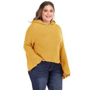 <span class=keywords><strong>Pull</strong></span> en tricot à <span class=keywords><strong>manches</strong></span> <span class=keywords><strong>évasées</strong></span> et à capuche pour femmes grandes tailles, pour femmes rondes - Product Image 6