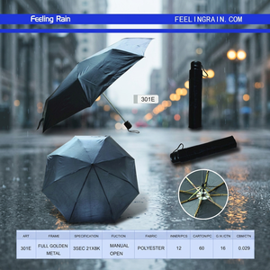 Parapluie pliant manuel à trois sections Feeling Rain 301E 21X8K pour adulte, en polyester noir, avec armature métallique, résistant au vent, 120 cm - Product Image 3