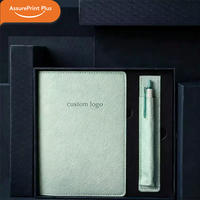 Ensemble de carnet de notes A5 personnalisé rechargeable en PU avec 100 feuilles et boîte avec étui pour stylo pour souvenir d'entreprise