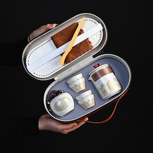 Juego de té de viaje estilo antiguo, bandeja de té portátil de cerámica para exteriores con tapa, diseño tradicional chino para viajar - Product Image 3