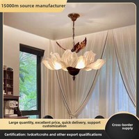 Nouveau lustre LED floral de style chinois, design pétale de la dynastie Song, corps en bronze, commande vocale ; d'inspiration rétro française du milieu du siècle