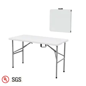 Toptan ucuz açık plastik beyaz 4FT yarım katlanır kamp dikdörtgen katlanmış masa katlanabilir yemek masası taşınabilir