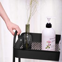 Chariot de rangement mobile SHINING pour cuisine et salle de bain, en PP, hêtre et métal, avec paniers empilables, roulettes et pliable à trois niveaux