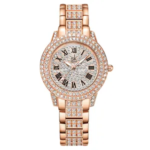 SK K0162-reloj de cuarzo de oro rosa para mujer, pulsera informal con diamantes, resistente al agua, pantalla analógica, elegante, de fábrica