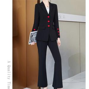 Rode Single Breasted Lange Mouw Career <span class=keywords><strong>Blazer</strong></span> Formele Lange Broek Dames 2-delige Pak Sets Mode - Product Image 3