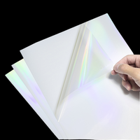 Feuille de papier autocollant en vinyle holographique et polyester A4 activé par l'eau, film auto-adhésif acrylique brillant imperméable