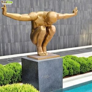 YOUFINE モダン屋外プール装飾メタル抽象ブロンズダイビングマン像彫刻 - Product Image 3