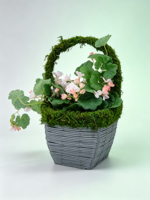 Panier à fleurs en mousse tressée grise avec poignée en mousse courbée, panier à plantes à base carrée pour la décoration florale de jardin intérieur