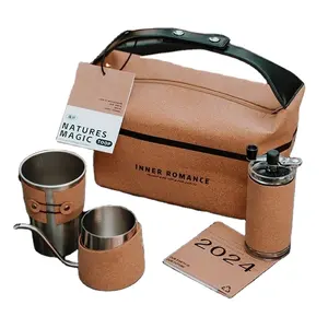 eco friendly corporate business coffee maker gift recycling cork leather hand brewed travel coffee pot set