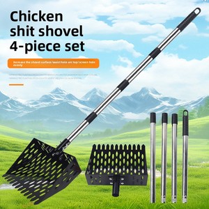 <span class=keywords><strong>Pelle</strong></span> à fumier de poulet en acier inoxydable à 4 sections avec lame de 25 cm, manche long, argent/noir, emballage en boîte pour usage agricole - Product Image 3