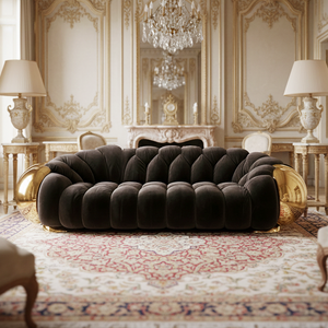 Divano Italiano di Lusso, Design Moderno, Forma Rotonda con Accenti Dorati, Seduta Trapuntata, Arredamento di Design per Casa, Appartamento, Villa, Hotel - Product Image 5