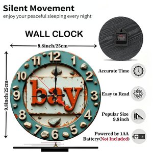 Round Wooden Wall <b>Clock</b> 25x25Cm Silent Non Ticking Hotel Restaurant Decor <b>Clock</b> - Product Image 5
