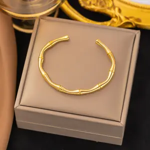 Minimalisti 18K placcato oro in acciaio inox polsino di bambù apertura bracciali per donne gioielli regolabili