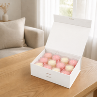 Boîte à bougies rigide magnétique pliable haut de gamme avec matériaux recyclés et insert en mousse, logo personnalisé, vente en gros, faible MOQ, emballage