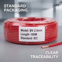 Câble électrique industriel BV1.50mm à âme unique en cuivre massif 99,995% isolé PVC 450/750V pour chauffage automobile, usage domestique et bâtiment