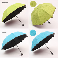 Parapluie Magique Anti-UV Manuel Pliant 3 Volets 8K, Motif Floral Humide Changeant de Couleur, Personnalisé, en Polyester, avec Tige en Acier à 8 Baleines, pour Usage Professionnel