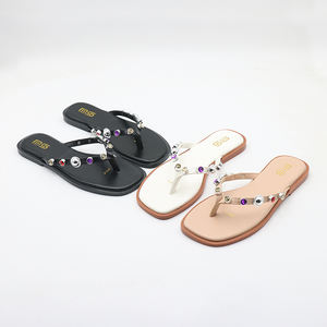 Sandalias Planas Abiertas con Pedrería para Mujer, Tallas Grandes 36-42, Estilo Nuevo, Simples, Chanclas de Playa - Product Image 1