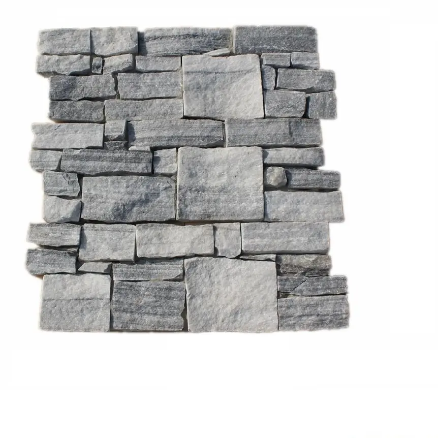 Enfeite de parede de quartzo cinza nublado, pedra do painel de parede da cultura do tijolo do cimento exterior