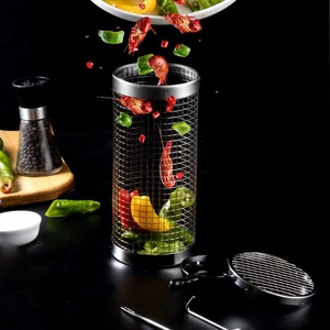 Panier de cuisson circulaire en acier inoxydable pour barbecue, empilable, avec poignée en bois, pour l'extérieur - Product Image 3