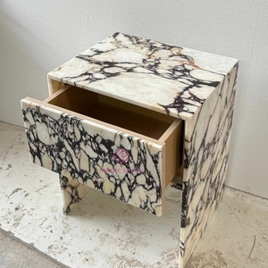 Factory Direct Calacatta Viola Nightstand with One Drawer Durable <strong>Marble</strong> Bedroom <strong>Bedside</strong> <strong>Table</strong> - Product Image 2