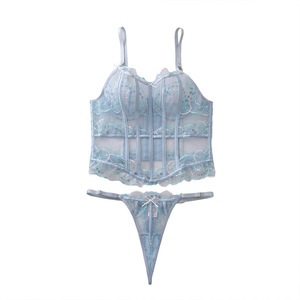 <strong>Baby</strong> <strong>Blue</strong> Heart Pattern Lace Fabric Underwear Charming Sheer Mesh Bustier Panty Suit <strong>Lingerie</strong> - Product Image 6