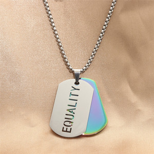 Men's Stainless Steel Equality Pendant <b>Necklace</b> With Iridescent Tag Geometric Design For Fashion <b>Statement</b> - Product Image 1