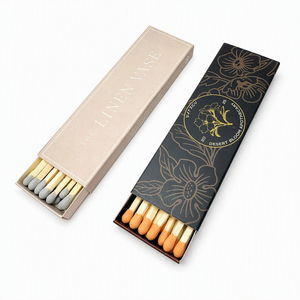 Allumettes <span class=keywords><strong>d</strong></span>écoratives longues en bois emballées dans une boîte à allumettes en papier mince personnalisée avec impression sur mesure - Product Image 1