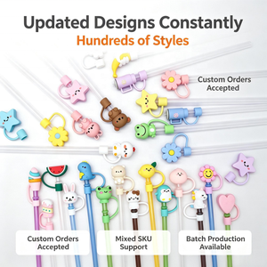 Adornos de Silicona para Pajitas con Diseños Divertidos de Dibujos Animados |   Tapas Decorativas para Pajitas de Grado Alimenticio con Múltiples Diseños |   Accesorios para vasos con pajita de 8/10 mm - Product Image 2