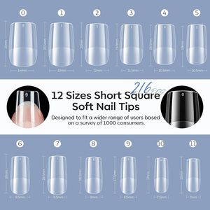 Modèles d'ongles courts carrés préformés en acrylique souple, <span class=keywords><strong>faux</strong></span> ongles, <span class=keywords><strong>faux</strong></span> ongles transparents, kit d'extension complet à presser, manucure DIY - Product Image 6