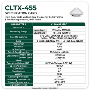 Antena GNSS de Doble Frecuencia CLTX-<span class=keywords><strong>455</strong></span> de Alta Precisión con Ganancia de 40dB, GPS L1 L5 BeiDou <span class=keywords><strong>B1</strong></span> B2a, Antena de Sincronización para Estación Base Exterior - Product Image 3