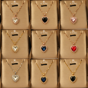 14K oro placcato amore a forma di cuore in acciaio inossidabile multicolore colorato zircone romantiche Link collane di gioielli <span class=keywords><strong>per</strong></span> <span class=keywords><strong>san</strong></span> <span class=keywords><strong>valentino</strong></span> - Product Image 1